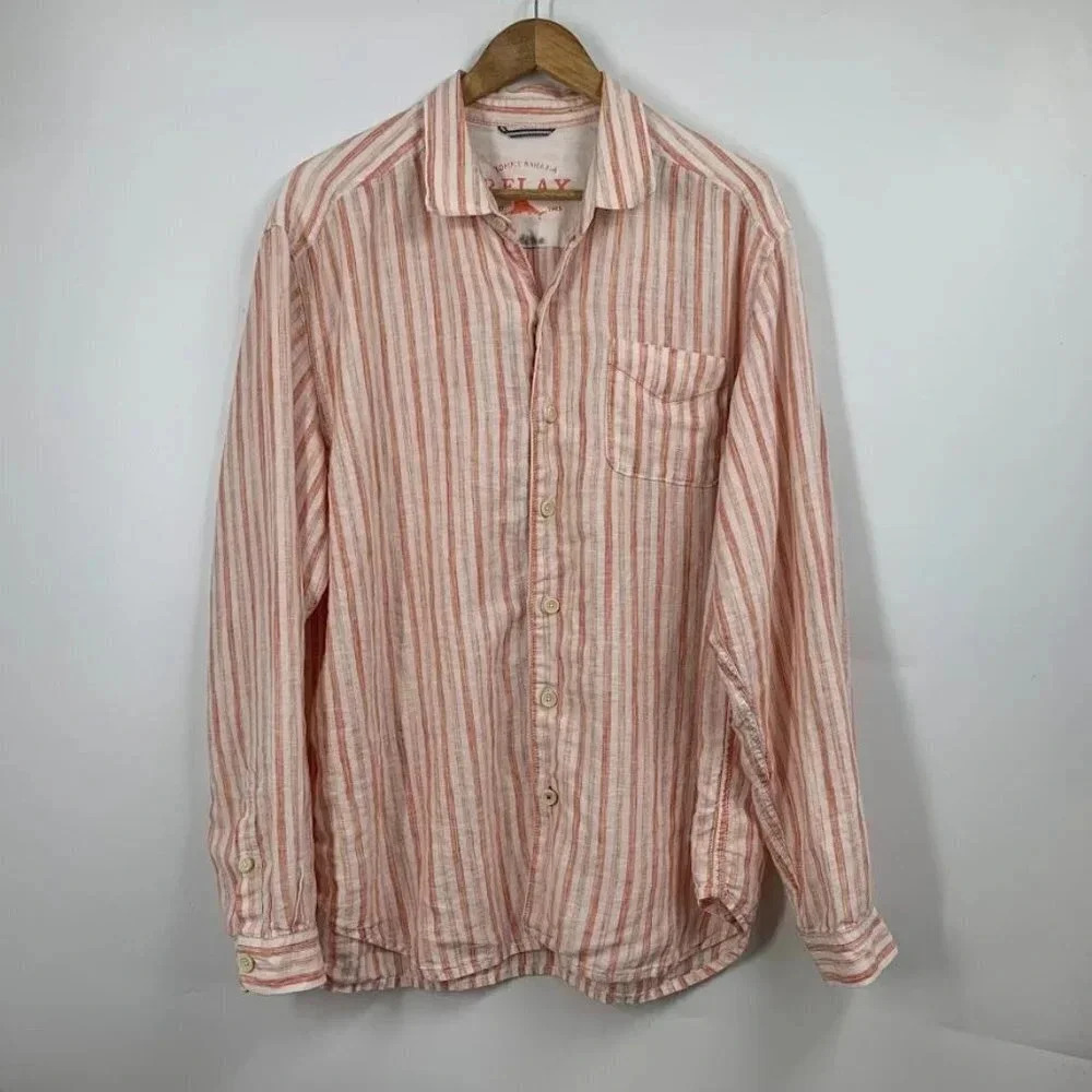 Tommy Bahama Men's Academy Relax 100% Linen Long Sleeve Striped Shirt Size XL